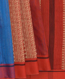 Rust Handwoven Tussar Silk Saree With Micro motifs & Stripes