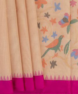 Beige Handwoven Uppada Cotton Sari