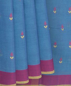Blue Handwoven Uppada Cotton Saree With Floral Motifs