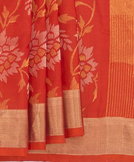 Orange Handwoven Uppada Sari with floral motifs 0001
