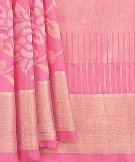 Pink Handwoven Uppada Sari with floral motifs  0011