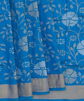 Blue  Handwoven  Uppada  Silk Sari With Floral Motifs