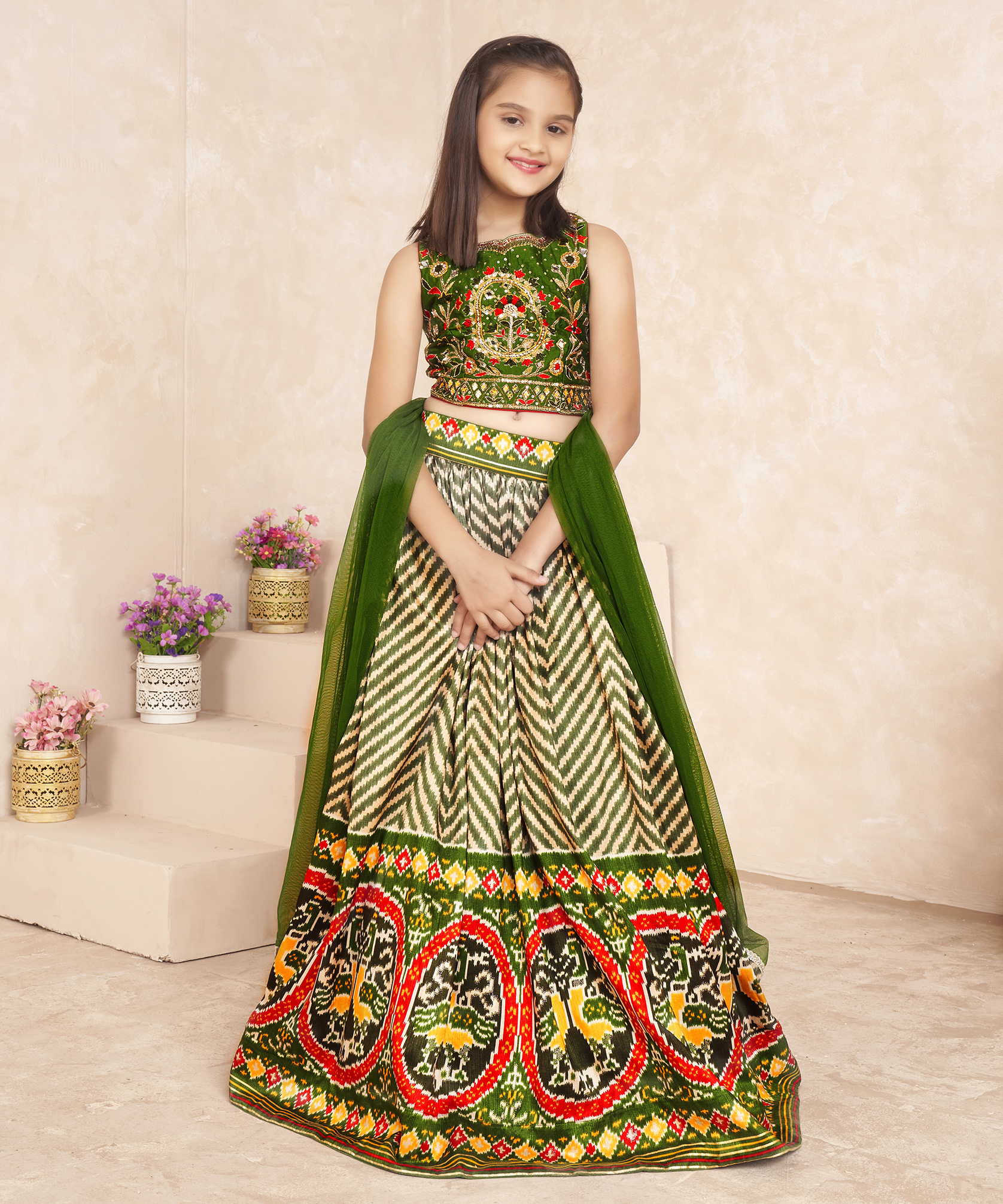 Buy Olive-Green Sequined Work Net Reception Wear Lehenga Choli From Ethnic  Plus