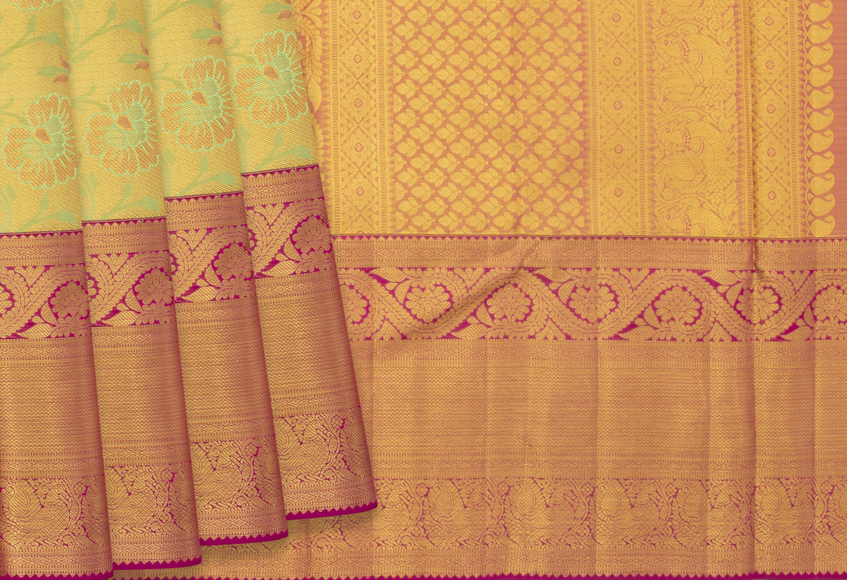 Kanchipuram Silk Tissue Brocade Cream Saree | Kankatala